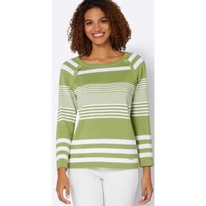NWOT Collection L Size 10 Green White Striped Sweater Coastal Nautical